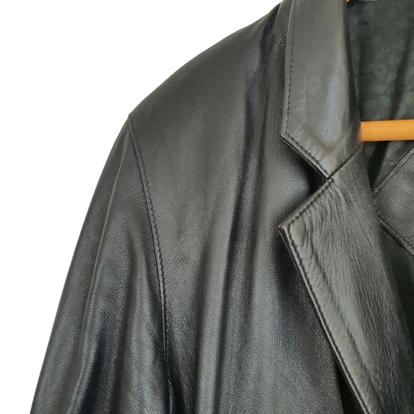 Vera Pelle Stellato Vintage Black Leather Jacket Size 48 Medium Single Breasted - Picture 4 of 14